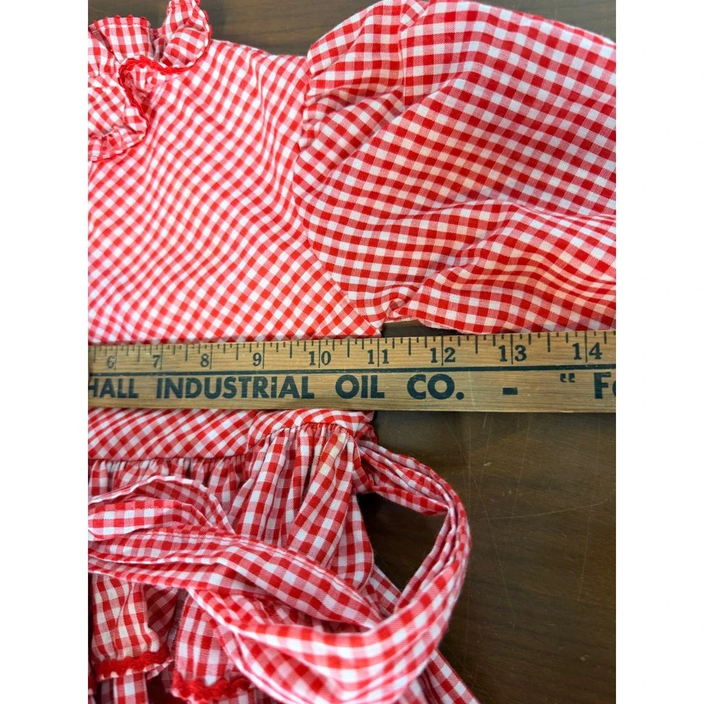 Gingham Dress Girls 3T Red White Checkered Tiered Ruffle Long Sleeve Americana
